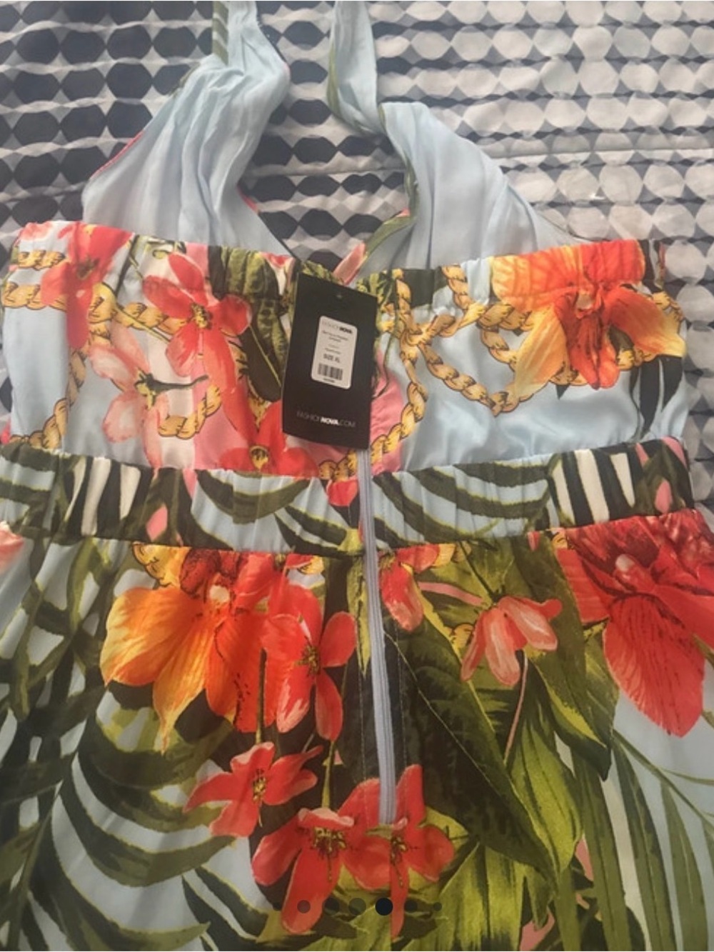 Fashion Nova Light Blue Tropical Floral Jumpsuit